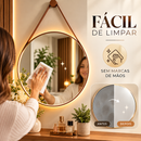 Espelho Redondo Decorativo Com Alça de Couro e LED